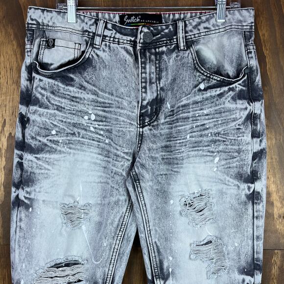 Switch Remarkable Mens Jeans Gray Slim Straight Distressed Y2K 34x34 (33x27) - Picture 2 of 10
